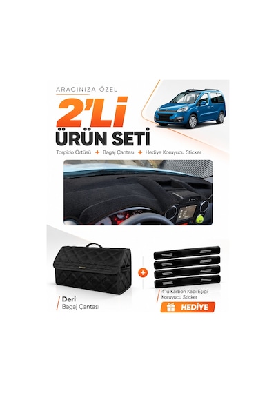 E-biz Citroen Berlingo Üst Çukurlu Kapaksız 2015-2020 Uyumlu Torpido + Deri Çanta - Siyah - Cı016