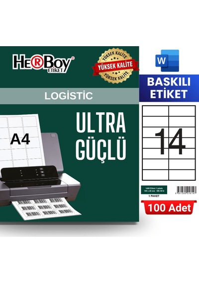 Herboy Hb-1614 105 X 40 Mm A4 Baskılı Laser Etiket 100 Adet