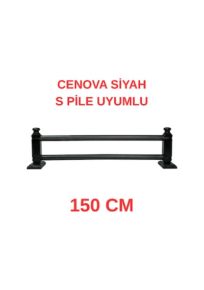 Cenova S Pile Ve Perde Düğmesi Uyumlu Çetray Çift Raylı Modern Ahşap Rustik Siyah 150 Cm Siyah