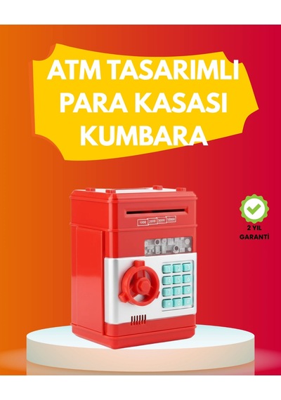 Mey İthalat Atm Görünümlü Kırmızı Elektronik Şifreli Kumbara