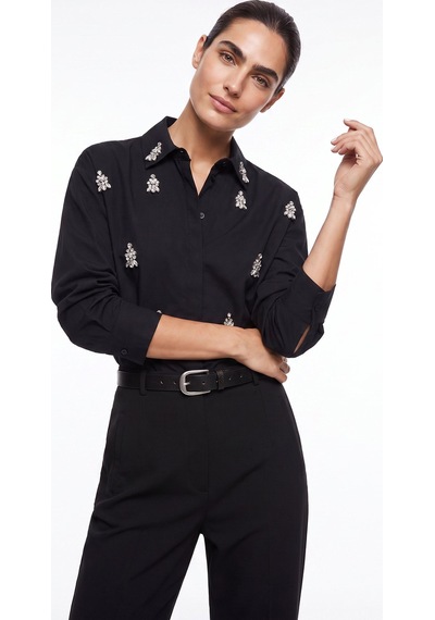 Fabrika Siyah Kadın Oversize Taşlı Gömlek F5wl-gml0101