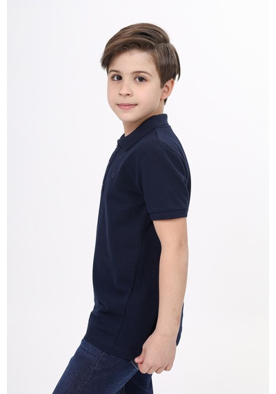 Toontoy Kids Toontoy Unisex Polo Yaka Düğmeli Uzun Kısa Tişört Lacivert