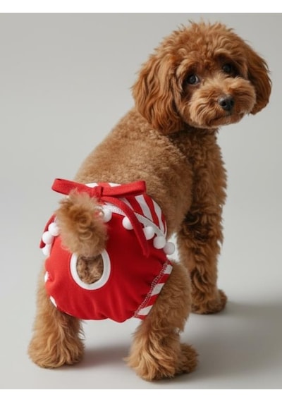 Red Frilly Dişi Köpek Regl Külotu Köpek Donu Köpek İç Çamaşırı Ayarlanabilir Bağcıklı Küçük Irklar İçin