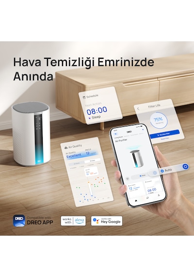 Air Purifier 337s Akıllı Hava Temizleyici, 3 Aşamalı Hepa Filtre, Pm2.5 Sensör, Led Ekran Beyaz