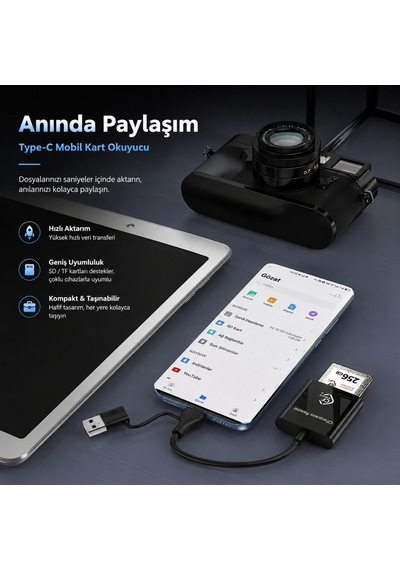 Alfais 6084 Cfexpress Type B Kart Okuyucu Usb 3.2 Gen2 10gbps Type C Çevirici Adaptör Dönüştürücü