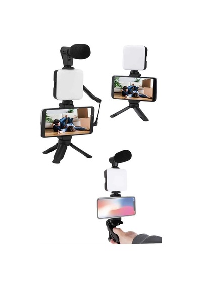 Akıllı - 237 - Telefon Vlog Kiti Tripod Mini Mikrofonlu - Csmo-tex - Telefon Tutucu