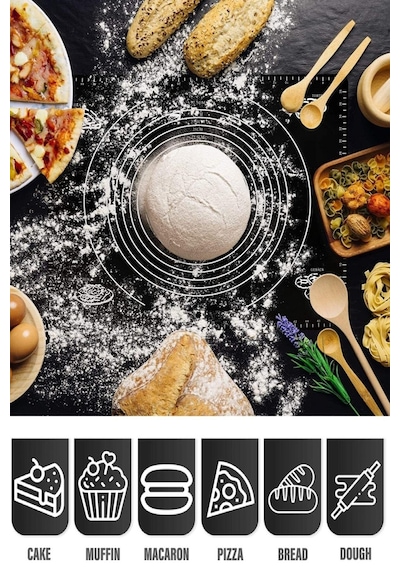 Tilbe Home Silikon Hamur Açma Yoğurma Matı Fırın Altlığı Ölçekli Mat Orta Boy Siyah 50x40cm