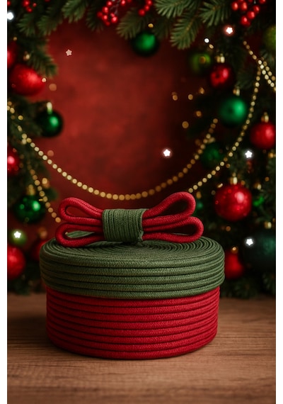 Mavaux Christmas 4 Lü Jüt Halatlı Dekoratif Hediye Sepeti Seti Kırmızı Yeşil Noel Sepeti Çok Renkli 12 X 23