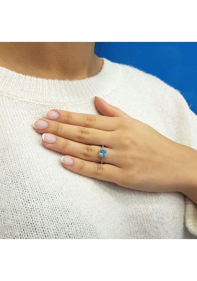 Lova Pırlantalı Kuşin Blue Topaz Yüzük - 1050217
