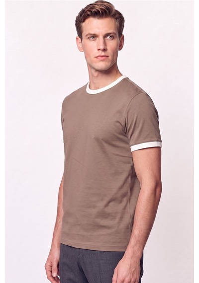 Efor Slim Fit Bisiklet Yaka Vizon - Ekru Tişört Ts 932 Vizon-ekru