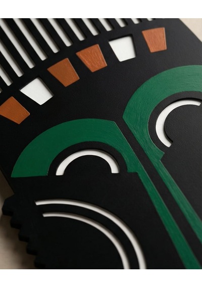 Afrika Tribal Ahşap Duvar Mask Mdf - Siyah Yeşil Klasik Kabile Maskı 1