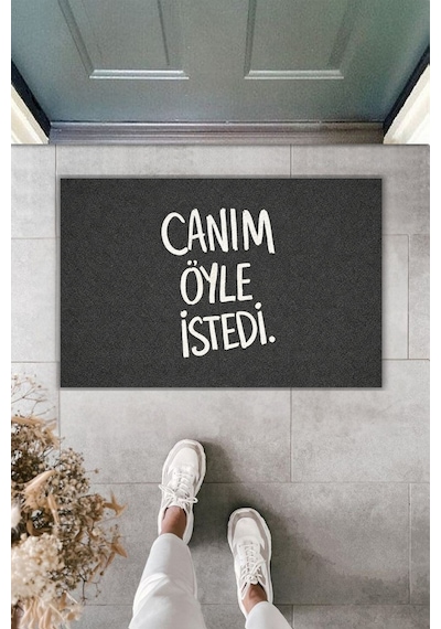 Rugmood Modern Dijital Baskı Paspas - Canım Öyle İstedi - Kapı Önü Paspası Siyah