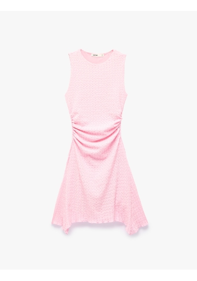 Koton Bürümcük Kumaş Slim Fit Drapeli Asimetrik Kesim Bisiklet Yaka Kolsuz Mini Elbise Pembe 6sak80029ek Gül
