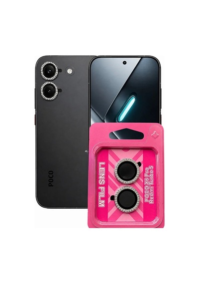 Guztech Poco X8 Pro Uyumlu Taşlı Tam Koruma Kamera Metal Çerçeveli Lens Koruyucu Gümüş
