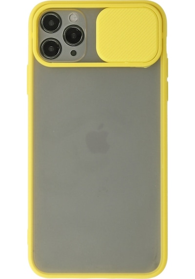 Apple iPhone  Uyumlu,  11 Pro Max Kılıf Palm Buzlu Kamera Sürgülü Silikon - Sarı