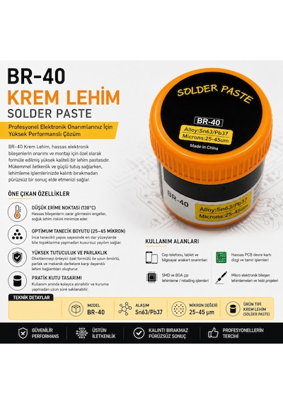 Sn63/pb37 Krem Lehim Pastası Lehim Macunu 25-45 Mikron Smd Bga Anakart Ve Entegre Tamiri