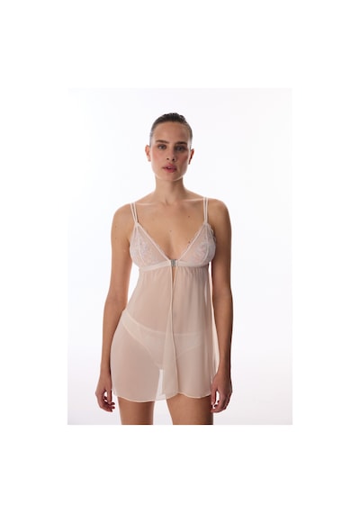 Penti Bej Front Opening Broderie Babydoll
