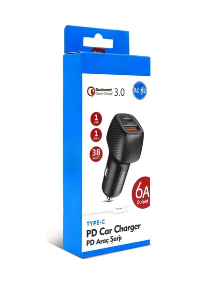 Quick Charge 3.0 Usbx2 6a 36 Watt Araç İçi Şarj Aleti Type-c Kablolu Ac-92