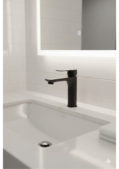 Yeni Siyah Lavabo Bataryası Pirinç Üretim Paslanmaz Sıcak Soğuk Çift Girişli Banyo Lavabo Lüx Musluk Siyah