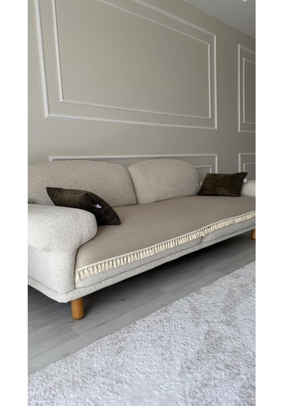 Diletto Bohem Püsküllü Oturma Yerini Kapatan Kayma Yapmaz Koltuk Örtüsü Bej 90 X 200 Bej