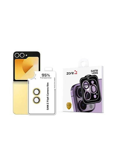 Zore Galaxy Z Flip 6 Cl-11 Safir Parmak İzi Bırakmayan Anti-reflective Kamera Len Sarı