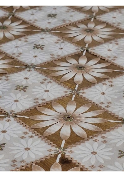 İthal Pvc Muşamba - Desenli Silinebilir Masa Örtüsü 11lace012 Kahverengi