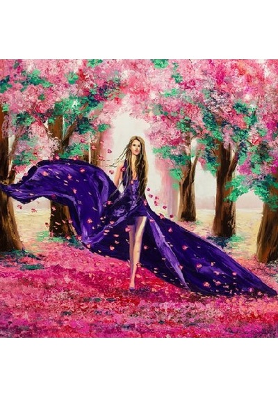 Mor Elbiseli Kadın Sayılarla Boyama Seti - Çerçeveli, 40x50cm