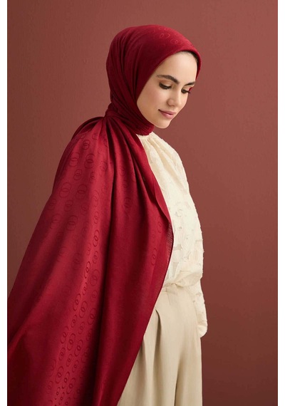 Imannoor Zincir Desen Bordo Pamuk İpek Şal 70x210 Bordo