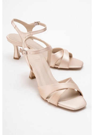 Luvishoes Luvi Shoes Melin Bej Saten Çapraz Bantlı Kadın Topuklu Ayakkabı Bej Saten
