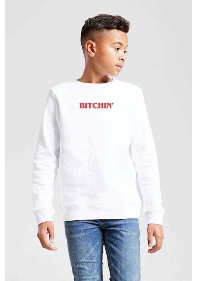 Tshirthane Stanger Things Bitchin' Baskılı Unisex Çocuk Beyaz Sweatshirt Beyaz