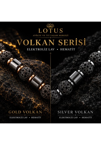 Volkan Serisi Ultra Premium Bileklik Lav Taşı & Hematit Gümüş