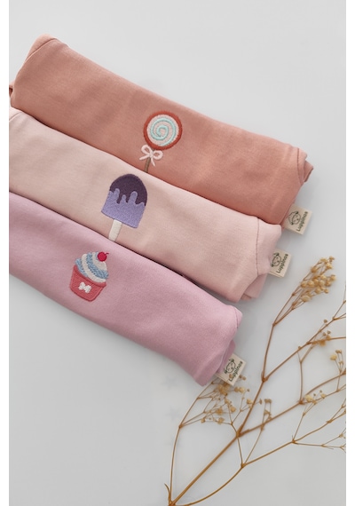 Luppinos Candy 3lü %100 Pamuk Nakışlı Bebek Body Set Açık Pembe - Krem