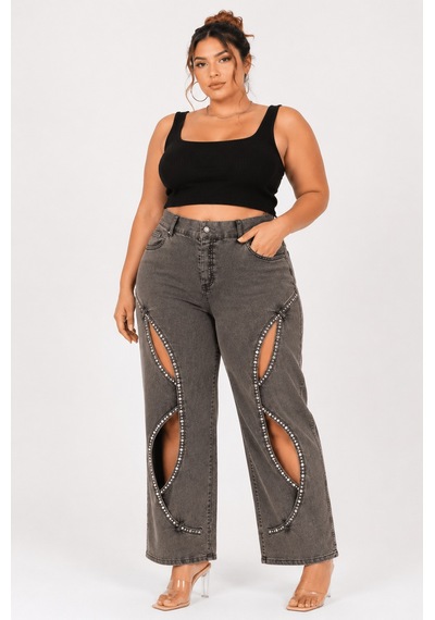 Zanessi Büyük Beden Denim Taşlı Yüksek Bel Pencere Detaylı Bol Paça Kadın Pantolon Kahverengi Zanessi Büyük Beden Denim Taşlı Yüksek Bel Pencere Detaylı Bol Paça Kadın Pantolon Kahverengi
