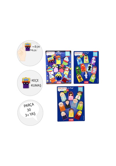 3 Set - 30 Parça Tox Taşıtlar, Aile Bireyleri Ve Meslekler Parmak Kukla T181 T751 T761