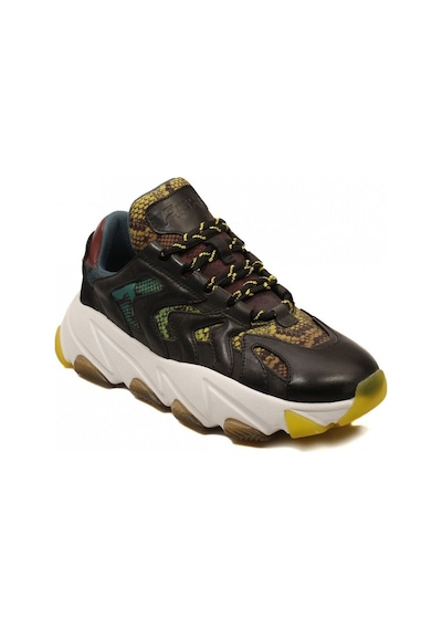 Ash Extreme Siyah Yeşil Yilan Desenlı Deri Yüksek Tabanlı Kadın Sneaker Siyah