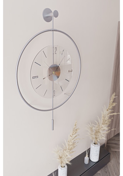 MetaQuartz Aksesuar (Büyük Boy-50*75 cm)Mat Gümüş Luxry Şeffaf Göbek Metal Dekoratif Camlı Gri