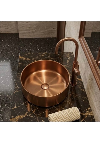 Alfas Aura Round 40 Cm Pvd Rose Gold Tezgah Üstü Çanak Lavabo 304 Paslanmaz Çelik