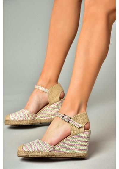 Fox Shoes P241612004 Renkli Kumaş Dolgu Topuklu Kadın Ayakkabı Çok Renkli