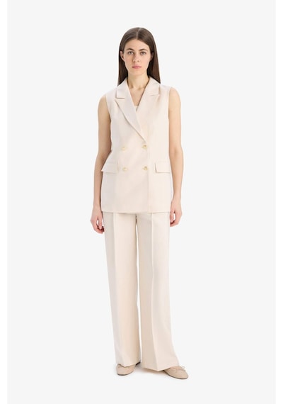 Defacto Regular Fit Ceket Yaka Akışkan Kumaş Blazer Yelek E8487AX25SM Ekru