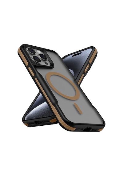 Apple Uyumlu iPhone 14 Pro Max Kılıf M-safe Şarj Özellikli Renkli Kenar Airbag Şeritli Lamer Kılıf Titanyum - Gold