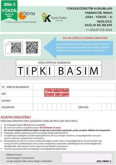 2026 YÖKDİL İngilizce SAĞLIK BİLİMLERİ ÖSYM Çıkmış Soru Tıpkı Basım Paket Deneme 12li Türkiye Geneli