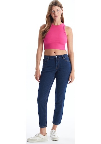 Lcw Vision Fuşya Bisiklet Yaka Dokulu Kadın Crop