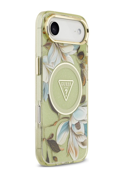 Apple Uyumlu iPhone 17 Air Kılıf Guess Lisanslı M-safeli Simli Çiçek Desenli Metal Kamera Çerçeveli Kapak Yeşil Yeşil