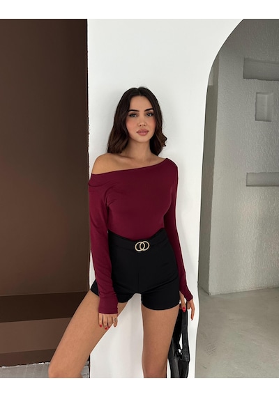 Elaxi Kadın Kayık Yaka Parmak Geçmeli Uzun Kollu Full Likralı Pamuk Viskon Buzzy Body Tişort Bordo Elaxi Kadın Kayık Yaka Parmak Geçmeli Uzun Kollu Full Likralı Pamuk Viskon Buzzy Body Tişort Bordo