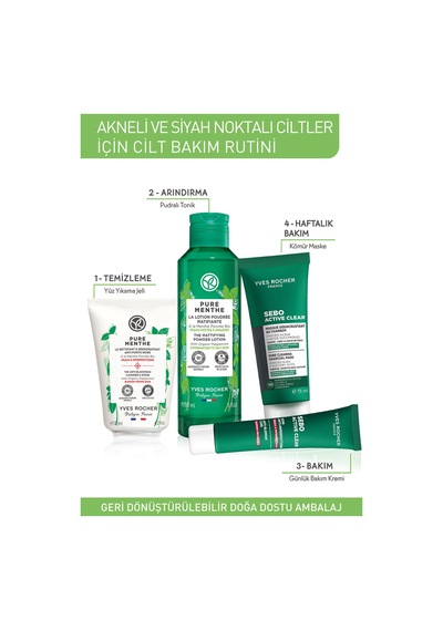 Yves Rocher Karma-yağlı-sivilce Eğilimli Cilt, Siyah Nokta Karşıtı Pudralı Tonik-glikolik Asit-pure Menthe-150ml