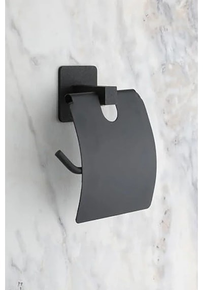 Kare Siyah Yapışkanlı Tuvalet Kağıtlığı, Modern Tasarım 16.5 x 12.2 x 11.2 CM