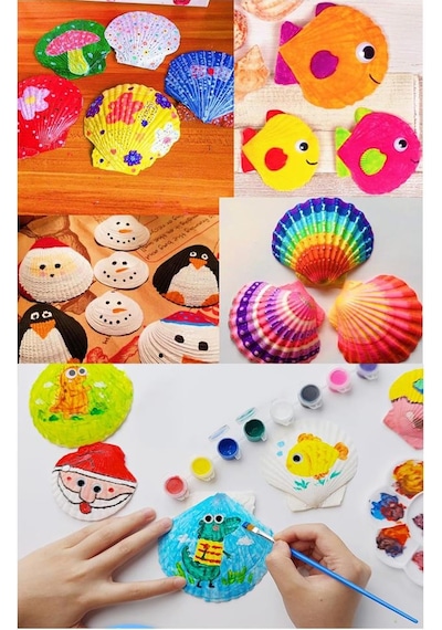 Kabuk Boyama Seti 1 Paket Deniz Kabuğu Midye Boyama Shell Painting Sanatsal Hobi Boyama Seti Akrilik Boya Fırça