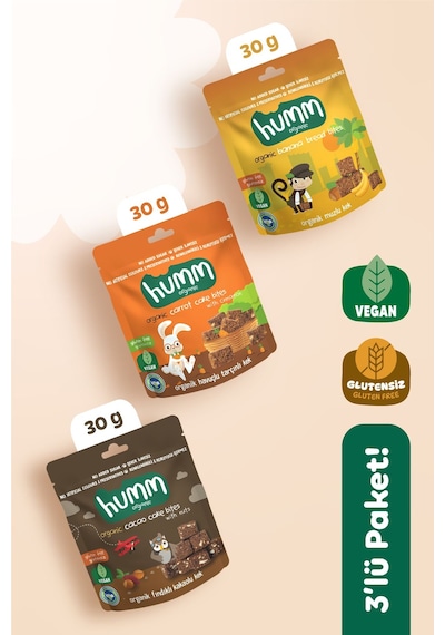 Humm Organic Organik Glutensiz Vegan Kek Atıştırmalık 3 x 30 G