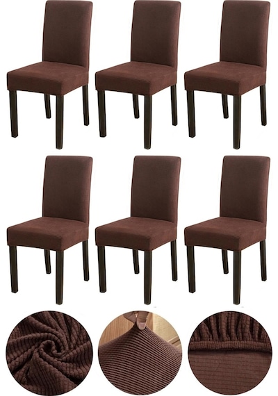 Bambu Nano Kumaş Likralı Yıkanabilir 6'lı Sandalye Kılıfı Lastikli Sandalye Örtüsü 6adet -koyukahve