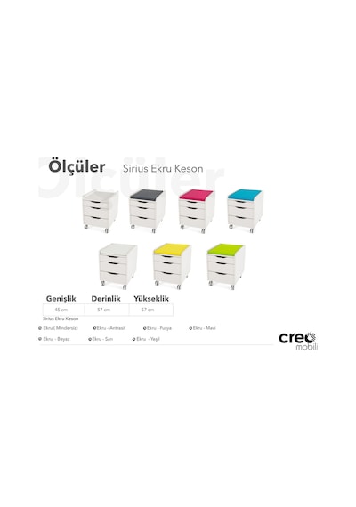 Creo Mobili Çekmeceli Tekerlekli Sirius Keson, Oturulabilir Ofis Ve Ev Komodini, Ekru/sarı